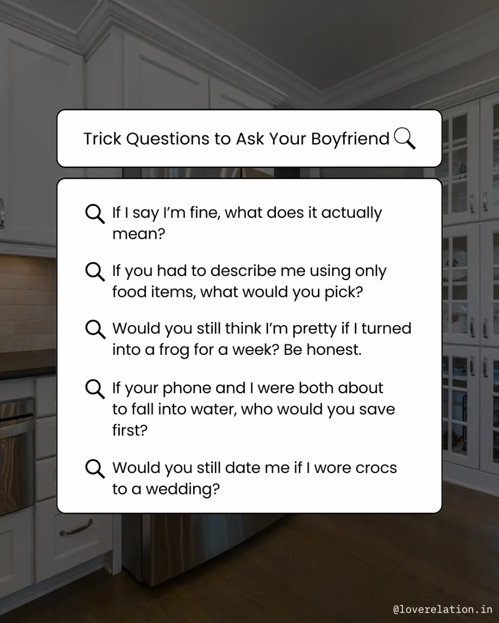 100 Trap and Trick Questions to Ask Your Boyfriend A image with browser search style template, listing different Trick questions to ask your boyfriend